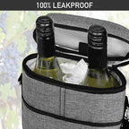 opux 2 Bottle Wine Carrier Tote, Insulated Leakproof Wine Cooler Bag, Wine Travel Bag for Picnic BYOB Beach, Portable Wine Bottle Carrying Case, Gift for Wine Lover Women Men Christmas, Heather Grey