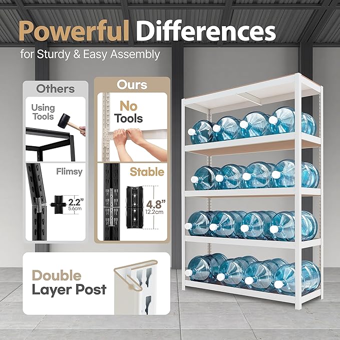 HOMEDANT House 5 Tier Laminated Metal Shelving Unit Adjustable Storage Utility Rack Heavy Duty Shelves Organization Multipurpose Shelf Kitchen Garage Pantry Closet (4, (XL Deep) 48.1" W, White)