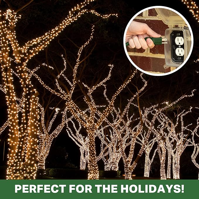 Weatherproof Green Extension Cord 10 ft, 2 Pack, 16/3 SJTW Water Resistant Outdoor Extension Cord 10 Foot 3 Prong, 13 AMP Electric Cable for Outside, Outdoor Lights & Landscaping