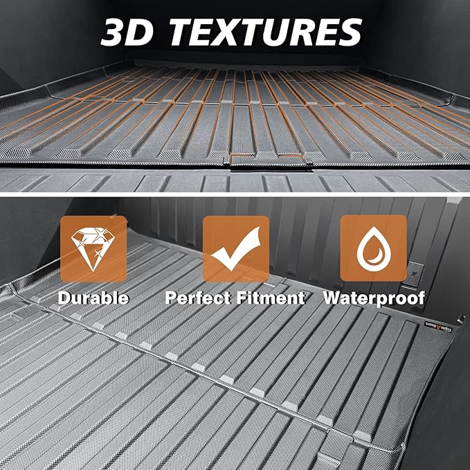 TripleAliners Premium Extra Thick Truck Bed Mat Compatible with 2023 2024 2025 Tesla Cybertruck Accessories Vehicle Perfectly Flush All Weather Protection TPE Heavy Duty Pickup Car Bed Cargo Mat