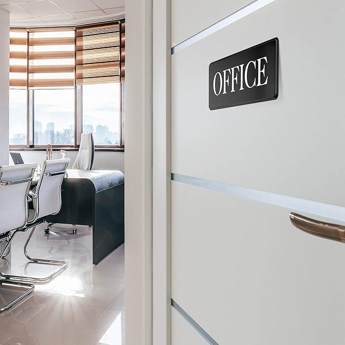 The Office Sign Door Sign - 9" by 3" - Professional Office Signs For Business or Home - Includes Double-Sided Adhesives For Easy Application