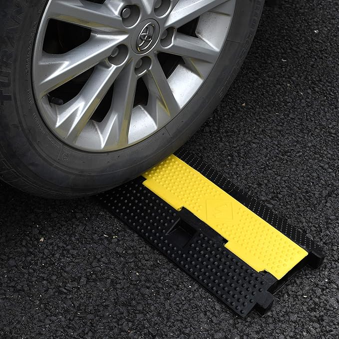 1 Pack Rubber Cable Ramp Hose Cable Protector Ramp 2 Channel 22000Lbs Load Capacity Traffic Speed Bump Wires Power Lines Extension Cord Cover for Indoor Outdoor