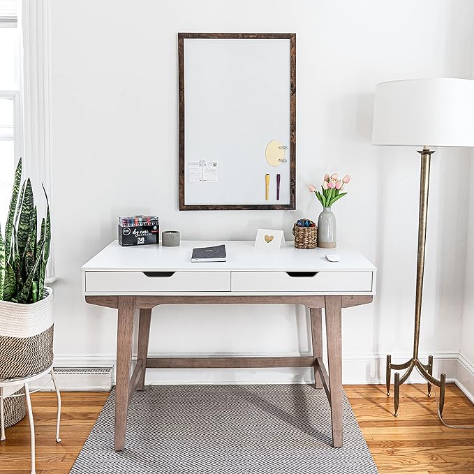 Loddie Doddie Magnetic White Board 24" x 36" - Magnetic Dry Erase Board with Built-in Marker Tray - Rustic Wooden Frame - Whiteboard Wood Frame