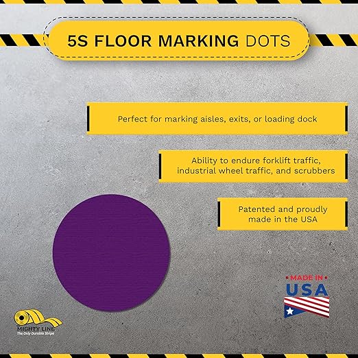 Mighty Line 2.7" Solid Dot Shaped Floor Marking Tape for Safety, Caution, Warning, Heavy-Duty, Peel and Stick, Adhesive Circle Spots, Industrial Quality, Purple, Pack of 100