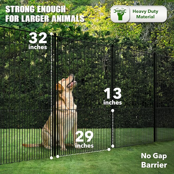 WESLEY'S CORNER Tall Fence Panels - 32”H x 29”L, No Dig Metal Dog Fence, Heavy Duty Garden Border & Animal Barrier, Rustproof, Decorative Fencing for Backyards, Frontyards, Outdoors and Edging