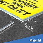 Caution Slippery When Wet or Icy Sign, 8x12 DS Coroplast Warning Caution Wet Floor Sign with H-Type Stake