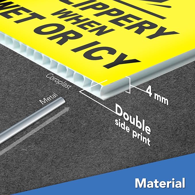 Caution Slippery When Wet or Icy Sign, 8x12 DS Coroplast Warning Caution Wet Floor Sign with H-Type Stake