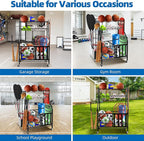 Garage Sports Equipment Organizer, Ball Storage Rack,Garage golf Organizer with Basket and Hooks,Rolling Sports Ball Storage Cart for Toy Gear Storage (45.71 inch)