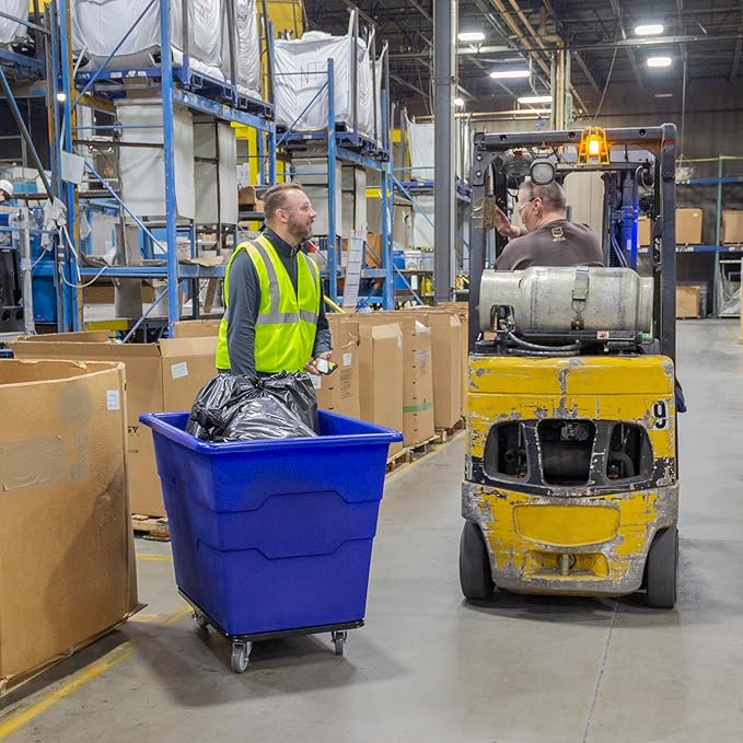 Commercial 16 Bushel Utility Cart with Steel Base, Poly Box Basket Truck, Laundry Cart, and Rolling Trash Bin, 47-Inch x 34.75-Inch x 35.5-Inch, 1000 Pound Weight Capacity, Blue