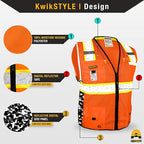 KwikSafety - BIG KAHUNA DIGITAL Safety Vest [LIMITED EDITION] Class 2 ANSI OSHA Reflective Vest Durable High Visibility Vest Construction Safety Vest for Men Industrial Work Gear/Orange XL