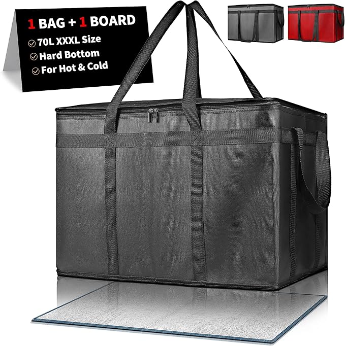 Insulated Food Delivery Bag, Commercial Grade Pizza Carrier for Hot and Cold Food, Large Reusable Catering Cooler Bag 22x15x14, Pizza Delivery Box for Uber Eats, Doordash Essentials