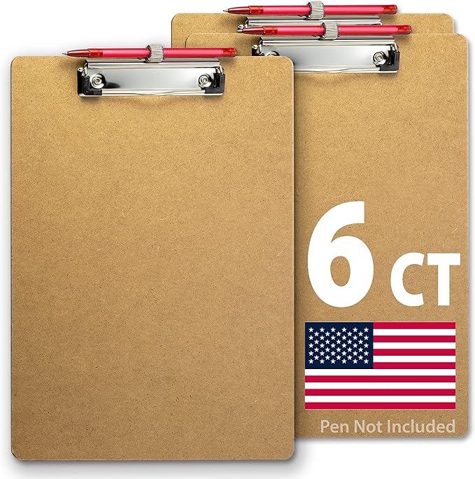 Achieva Recycled Wood Clipboard, Letter Size, Low Profile Clip with Pen Holder, 6 PK (68002)
