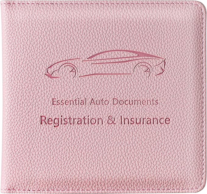 Mymazn Car Registration & Insurance Holder - PU Leather Document Holder with Magnetic Closure for Driver's License & Essential Papers, Pink