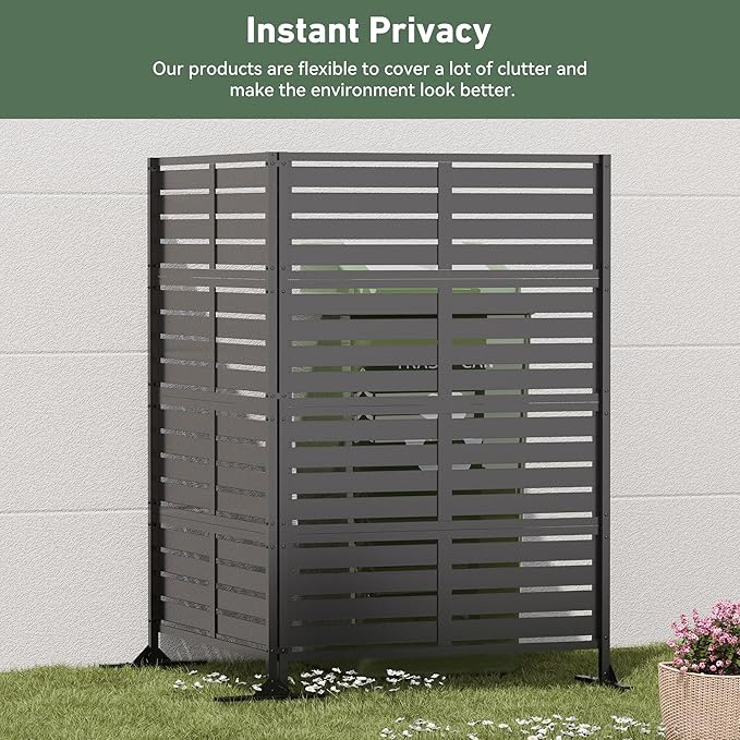 Modern Shade Metal Privacy Screen 72" H x 48" W, Freestanding Decorative Outdoor Privacy Fence Panels for Instant Privacy & Space Division, Patio Screens for Patios Outside Outdoor, Black, 3 Panel