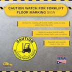 Mighty Line Forklift Floor Sign for Safety, Warning, Heavy-Duty, Peel and Stick, Adhesive, Industrial Quality, Caution Watch For Forklift Traffic, 12"