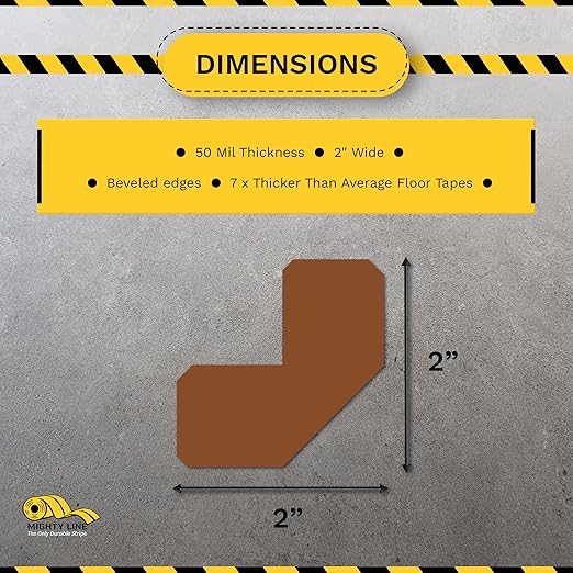 Mighty Line 2" Half Angle Marker Floor Marking Tape for Safety, Caution, Warning, Heavy-Duty, Peel and Stick, Adhesive, Industrial Quality, Brown, Pack of 100