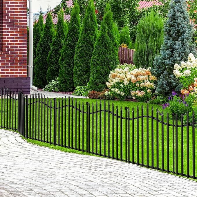 10 Panels No Dig Garden Fence - 24in H x 22.5ft L, Reinforced Square Tube Rustproof Metal Animal Barrier for Dogs & Rabbits, Outdoor Decorative Border Fencing for Yards & Gardens