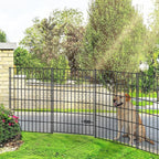 Metal Garden Fence with Gate 40in (H) x 11.7ft (L), 1 Gate + 4 Panels Dog Fence Border Fence Animal Barrier, No Dig Garden Fencing for Yard Flower Bed Lawn Patio Outdoor, PIN402805G Black