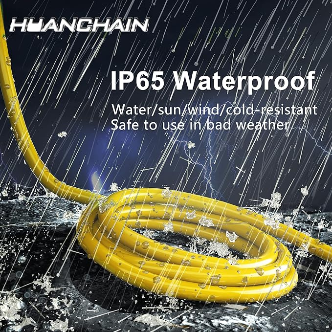 HUANCHAIN 100 ft 12/3 Gauge Heavy Duty Outdoor Extension Cord Waterproof with Lighted, Flexible Cold Weather 3 Prong Electric Cord Outside, 15A 1875W 125V 12AWG SJTW, Yellow, ETL Listed