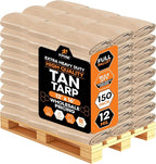 Heavy Duty Tan Poly Tarp 12' X 16' - Bulk Full Pallet (150 Pack) - Multipurpose Protective Cover - Durable, Weather Proof & Tear Resistant - 12 Mil Thick Polyethylene - by Xpose Safety