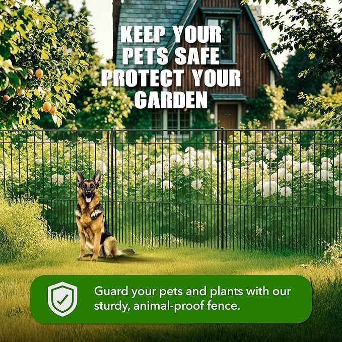 WESLEY'S CORNER Tall Fence Panels - 32”H x 29”L, No Dig Metal Dog Fence, Heavy Duty, Garden Border & Animal Barrier, Rustproof, Decorative Fencing for Backyards, Frontyards, Outdoors and Edging