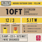 2 Pack 12 Gauge Outdoor Extension Cord 10 ft, 12/3 Heavy Duty Extension Cord 3 Prong Lighted End, SJTW Weatherproof Industrial Electrical Cable for Major Appliances, Proudly American Brand