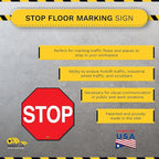 Mighty Line Stop Floor Sign Sticker for Safety, Warning, Heavy-Duty, Peel and Stick, Adhesive, Industrial Quality, 12"