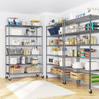 82" H X45 W X18 D Wire Shelving Unit, 6 Tier Adjustable Storage Shelves with Wheels 1200LBS Metal Shelving for Restaurant Garage Pantry Kitchen Closet Commercial,Black