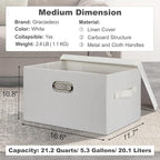 Medium 15" 21 Quart Collapsible Stackable Storage Bins with Lids, 5 Packs White Foldable Fabric Closet Storage Boxes with Lids, Lidded Heavy-duty Linen Baskets(15x11x8)