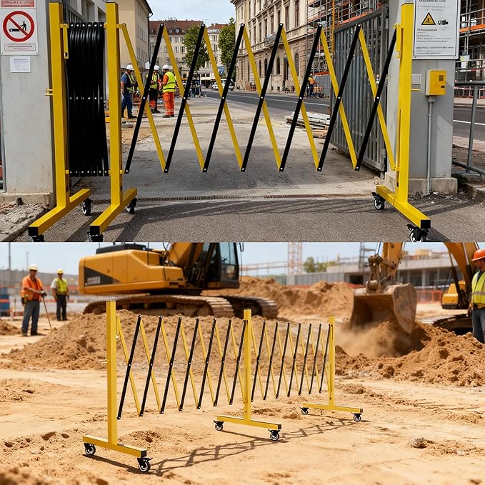 Industrial Expandable Barricade,Folding Security Gate Safety Barricade with Casters,Mobile Barrier Gate Outdoor,Adjustable Traffic Fence for Road Construction, Traffic Control,Pool (23FT-2PCS)