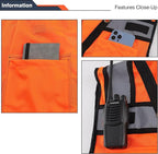 Class 2 High Visibility Reflective Safety Vests Women & Men With 15 Pockets And Zipper Front,Meets Ansi/Isea Standards