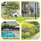 Bepatio Tall Garden Fence Animal Barrier with Gate, 39.5in (H) x 11.5ft (L) 5 Panels Decorative Dog Fence Outdoor for Yard, Heavy Duty Metal Fence Border, Flower Bed, Easy Setup, Black