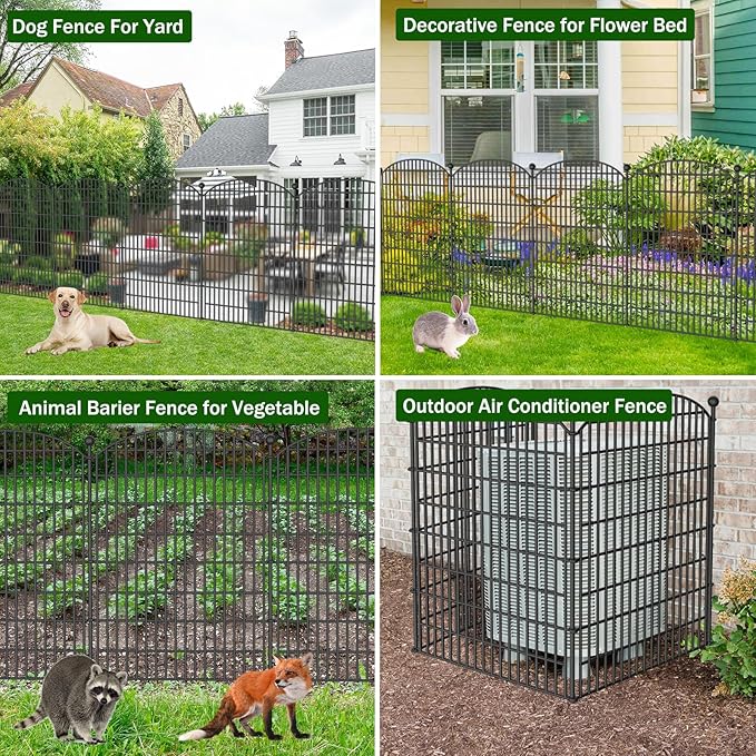 No Dig Decorative Garden Fence 5 Panels, 40 in (H) x 11.8 ft (L), Dog Fence Outdoor for Yard, Rustproof Metal Animal Barrier Ground Stakes Fencing for Garden, Patio, Flower Bed