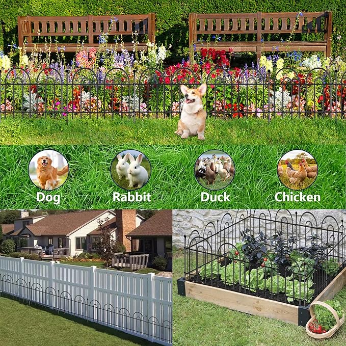 14 in X 36 ft Metal Garden Fence 20-Panel Metal Wire Garden Fence, Animal Barrier Enclosure