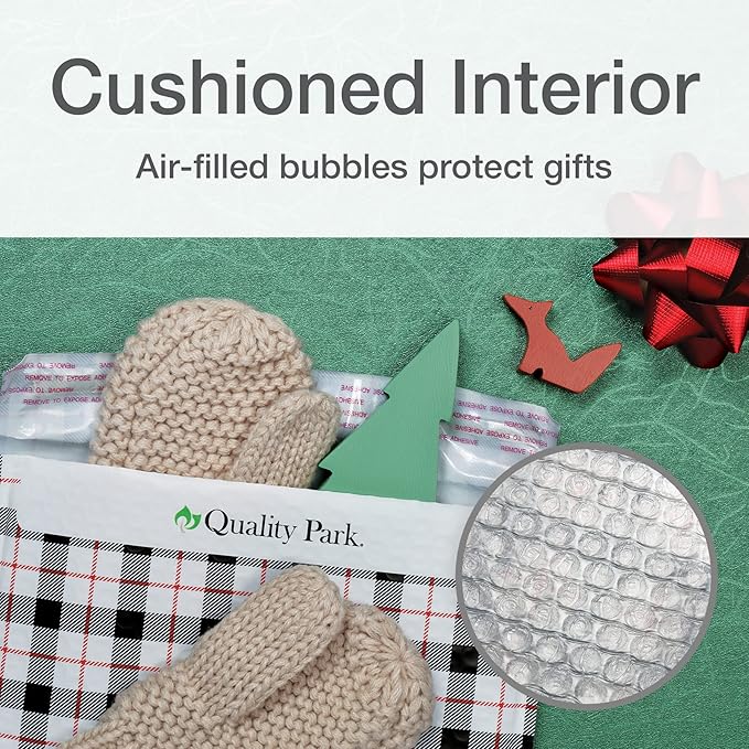Quality Park Bubble Mailers, 8.25 x 11, Shipping Envelopes, Water Resistant Poly Padded Envelopes, Plaid, 25 Pack (QUA85872)