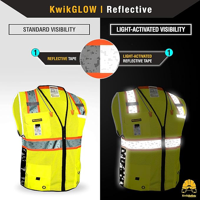 KwikSafety - BIG KAHUNA DIGITAL Safety Vest [LIMITED EDITION] Class 2 ANSI OSHA Reflective Vest Durable High Visibility Vest Construction Safety Vest for Men Industrial Work Gear/Yellow 2XL
