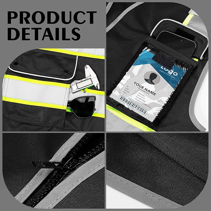 Reflective Safety Vest for Men Women, High Visibility Safety Vest with 8 Pockets Zipper Front, Meets ANSI Standards
