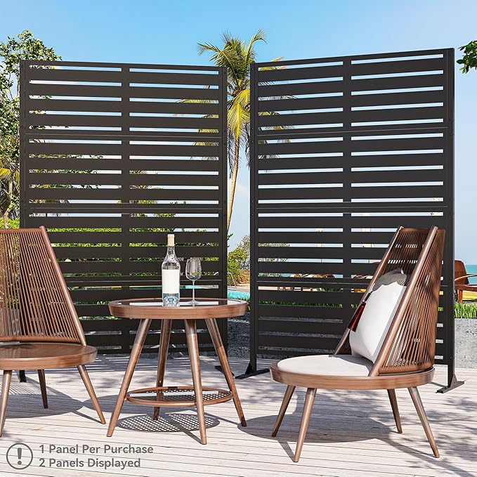 Modern Shade Metal Privacy Screen 72" H x 48" W, Freestanding Decorative Outdoor Privacy Fence Panels for Instant Privacy & Space Division, Patio Screens for Patios Outside Outdoor, Black