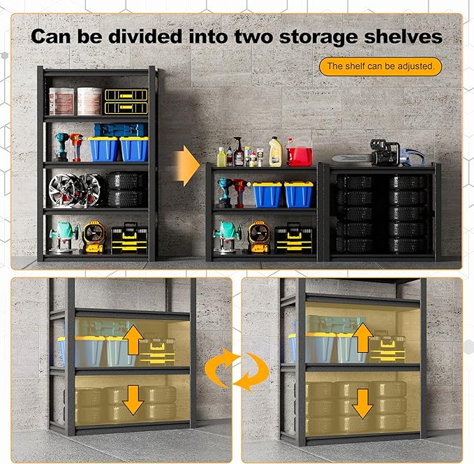 Storage Shelves with Pegboard,48" Wide Heavy Duty Garage Shelving Units and Storage,Metal Shelving Adjustable Shelves,Steel Garage Storage Rack,Industrial Utility Shelf Organization For Kitchen,Pantry