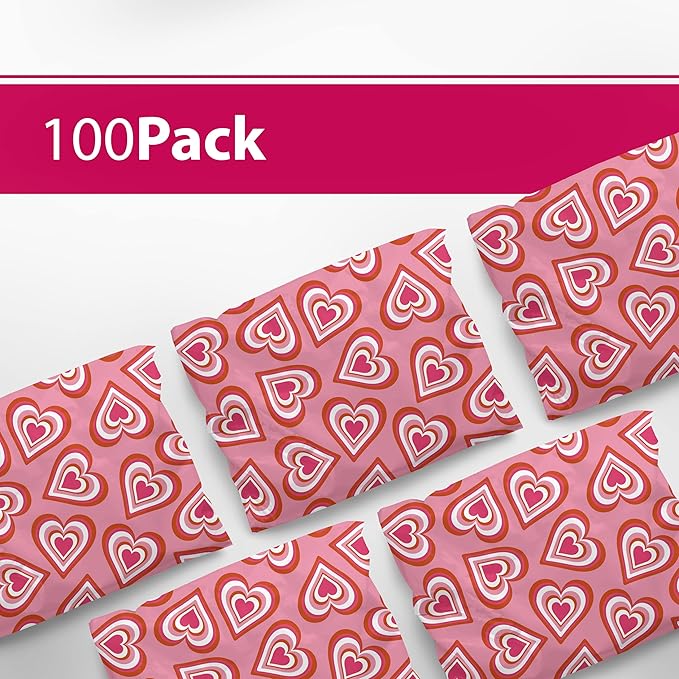6x9 Poly Mailers – Cute Hearts – Waterproof, Tear-Resistant Shipping Bags with Adhesive Seal – 100 Pack – Package Mint