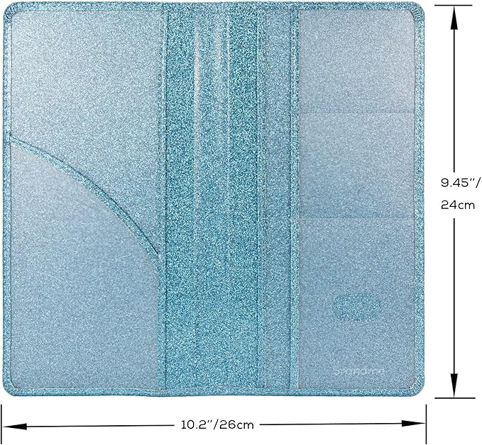 Car Registration and Insurance Holder, Leather Magnetic Shut Vehicle Glove Box Organizer for Document, Card, Driver License, Glitter LightBlue