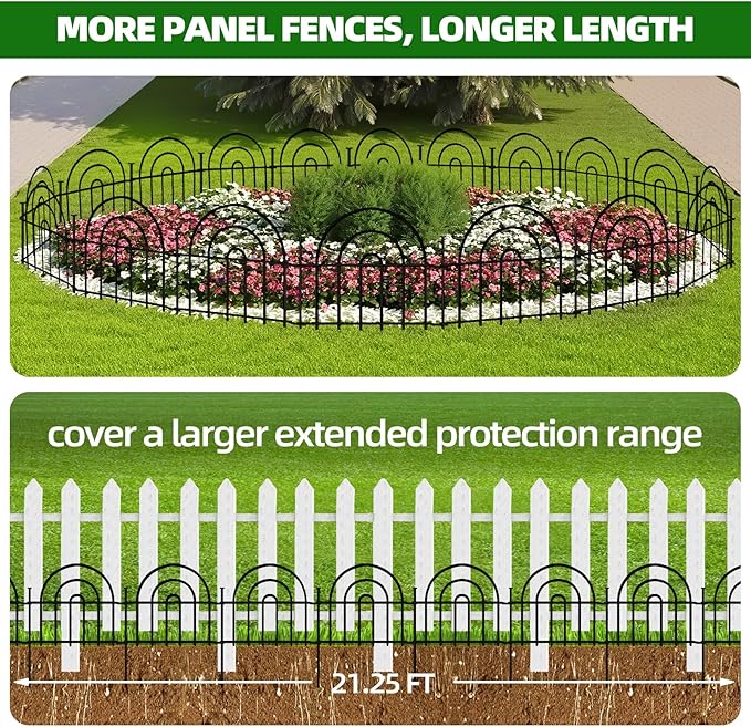 Decorative Garden Fence, 15 Panels No Dig Fence 21.25ft(L) x13in(H) Animal Barrier for Dog Rabbit, Arched Flower Bed Wire Border Rustproof Metal Panel Fencing for Yard Patio Outdoor Decor