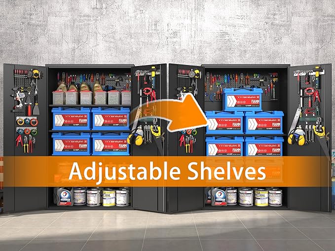 Upgraded Wide Metal Storage Cabinet - 72 Inch Black Lockable Garage Cabinet with Wheels & 4 Adjustable Shelves | Heavy-Duty Steel Cabinet for Garage, Office, Pantry, Gym