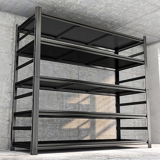 87" H Garage Shelving 3500Lbs Storage Shelves 5-Tier Adjustable Shelving Units Metal Storage Shelves Heavy Duty for Basement, Commercial, Warehouse, Industrial, Black