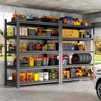 Metal Garage Shelving Unit, Heavy Duty 5-Tier Adjustable Storage Rack, Steel Shelving, 3020 lbs Capacity, Industrial Shelves for Heavy Tools and Equipment, Ideal for Garage, Basement, Black, 72"