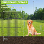 5 Panels No Dig Garden Fence with Gate, 34in(H) × 11.25ft(L) Decorative Metal Outdoor Dog Fence, Rustproof Pet Fencing for Yard, Patio, Flower Bed -Temporary Fencing| Easy to Install