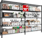 REIBII 70" W Storage Shelves Load 1600LBS,Metal Shelving 5-Tier Wire Shelving Unit Garage Shelving for Storage Adjustable Metal Shelves for Pantry Kitchen Garage Commercial, 70" W*15.8" D*72.4" H