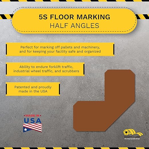 Mighty Line 2" Half Angle Marker Floor Marking Tape for Safety, Caution, Warning, Heavy-Duty, Peel and Stick, Adhesive, Industrial Quality, Brown, Pack of 100