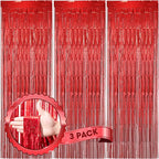 3 Pack 3.3 x 8.2 ft Laser Red Foil Fringe Backdrop Curtains, Tinsel Streamers Birthday Party Decorations, Fringe Backdrop for Graduation, Baby Shower, Gender Reveal, Disco Party
