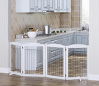 Spirich Free Standing Foldable Wire Pet Gate for Dogs, 80 inches Extra Wide, 30 inches Tall 4 Panels Dog Gate for the House, Doorway, Stairs, Pet Puppy Safety Fence,Set of Support Feet Included, White